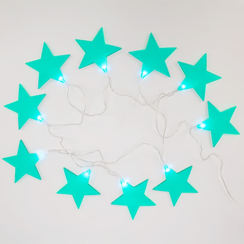 Гирлянда светодиодная Звездопад бирюзовая 10 LED, 2,25 м, прозрачный ПВХ, белый свечение, 2 х АА батарейки не в комплекте
