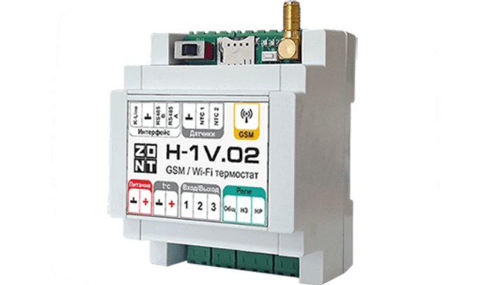Контроллер ZONT H-1V.02 отопительный GSM / Wi-Fi на стену и DIN-рейку