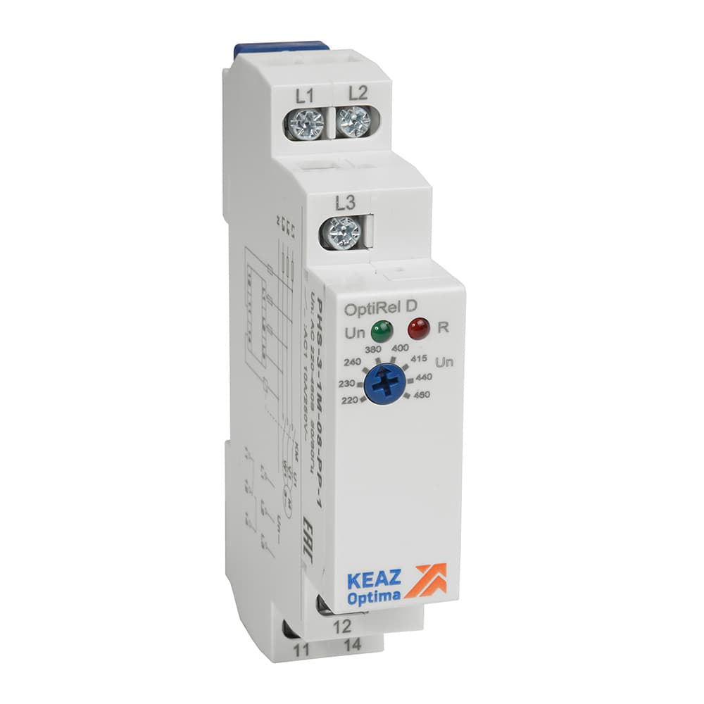 Реле контроля фаз OptiRel D PHS-3-1M-08-PP-2 без настр повышенного/пониженного асимметрии трехфазный 2СО