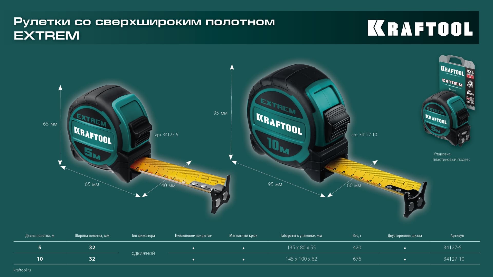 Рулетка со сверхшироким полотном Extrem 5м х 32мм