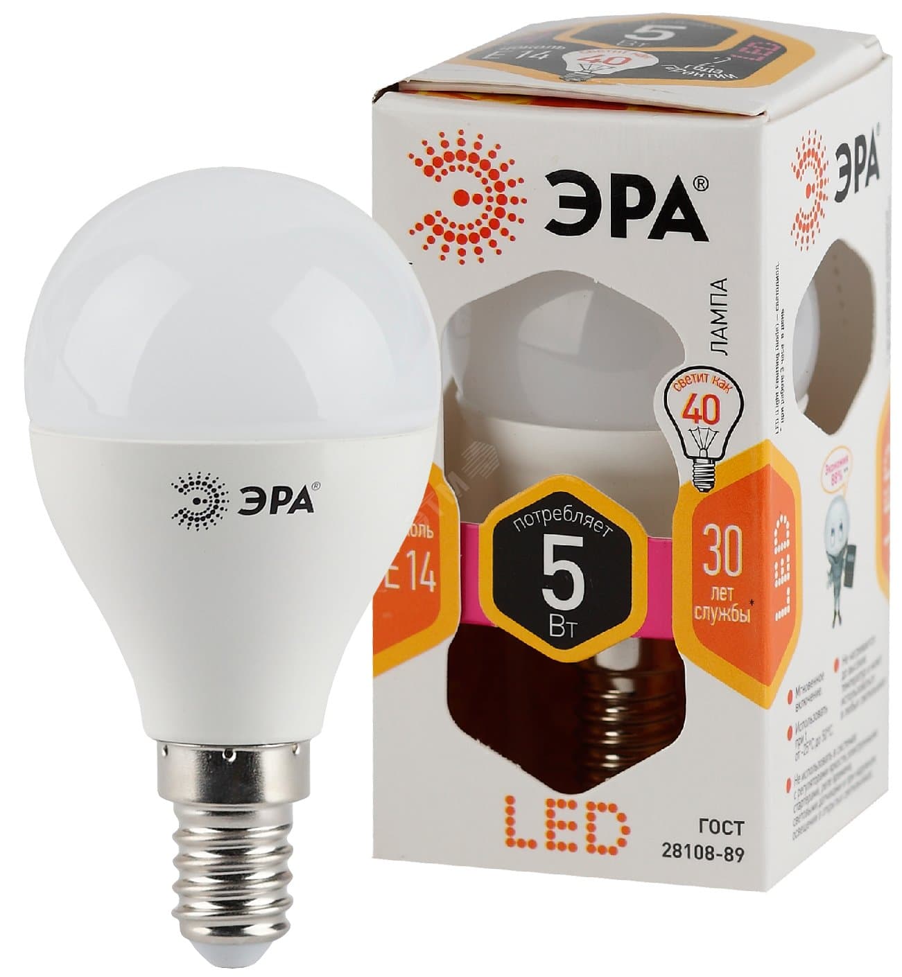 Лампа светодиодная LED 5 Вт 400Лм 2700К шар теплый E14 170-265В LED P45-5W-827-E14 Standart
