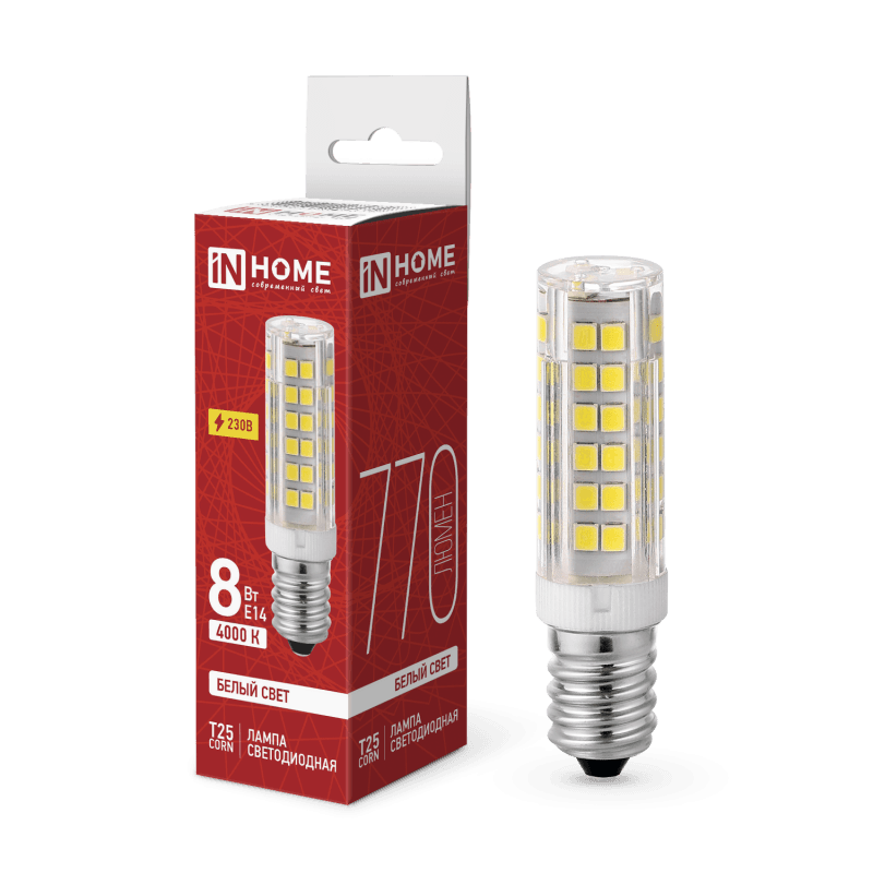 Лампа светодиодная LED-T25-CORN 8Вт 230В E14 4000К 770Лм IN HOME