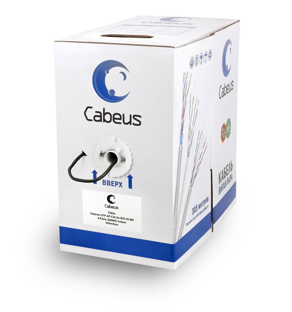 Витая пара U/UTP Cat 5e 4 пары 24 AWG solid PVC нг(А)-LS черный 305м