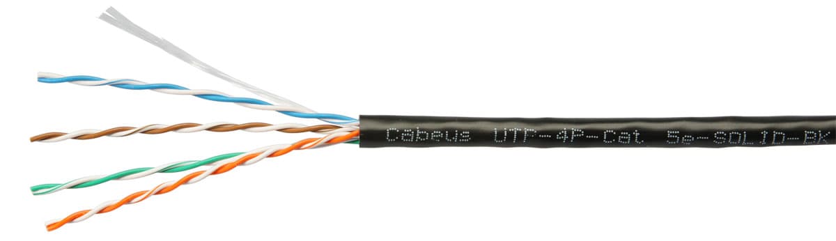 Витая пара U/UTP Cat 5e 4 пары 24 AWG solid PVC нг(А)-LS черный 305м