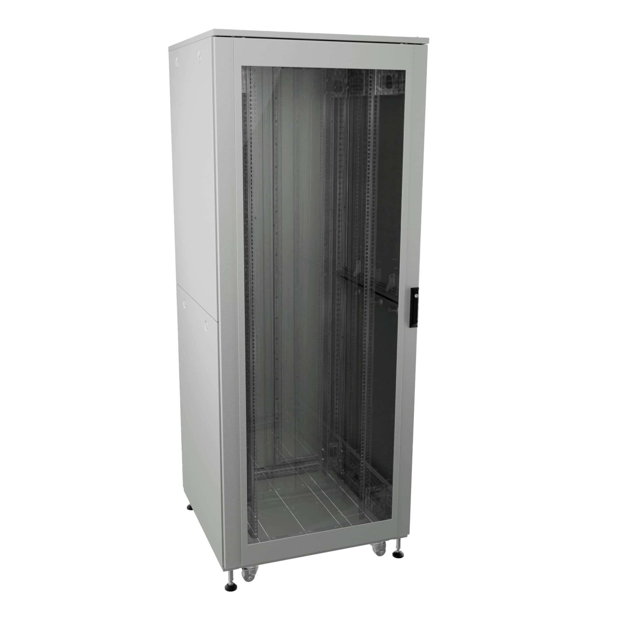 Шкаф напольный разобранный 19'' IT-CQE-N 32U 600x800 мм, крыша с вырубкой, дверь стекло и сплошная металл, одинарные боковые панели, серый RAL7035