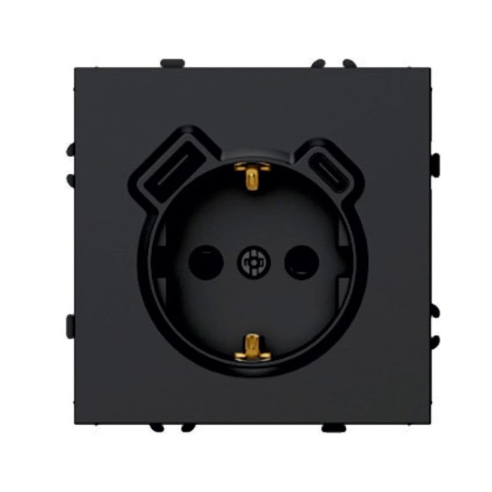 Розетка одноместная с защитной шторкой с заземлением 16А + USB + Type C (механизм) 250В 20W черный уголь soft-touch серия Эмили STEKKER