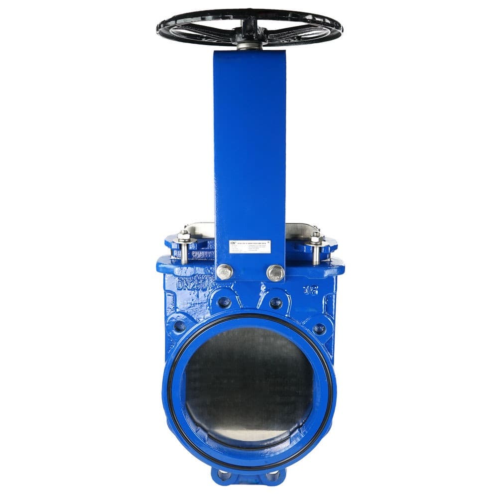 Задвижка шиберная ножевая GGG40-SS304-NBR-2W-W Ду300 Ру6 с невыдвижным шпинделем, корпус чугун GGG40, нож нержавеющая сталь SS304, уплотнение NBR, направление рабочей среды 2-стороннее, управление штурвал