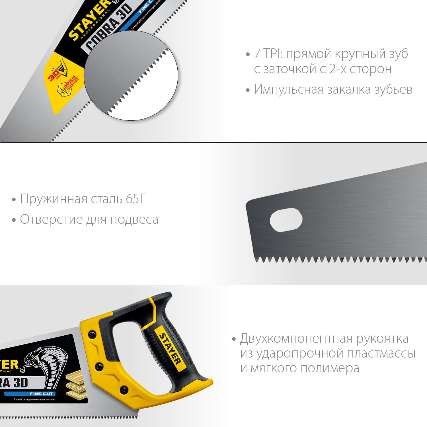 Ножовка по дереву Cobra 3D 400 мм