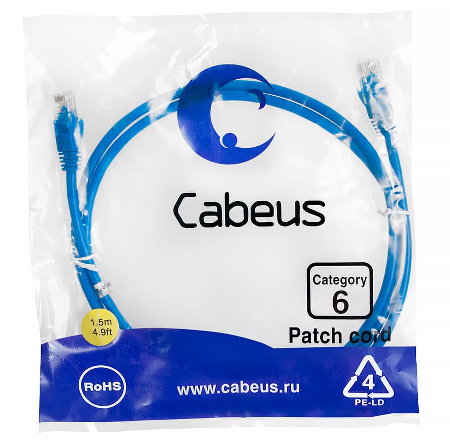 Патч-корд U/UTP, категория 6, 2xRJ45/8p8c, неэкранированный, синий, PVC, 1.5м