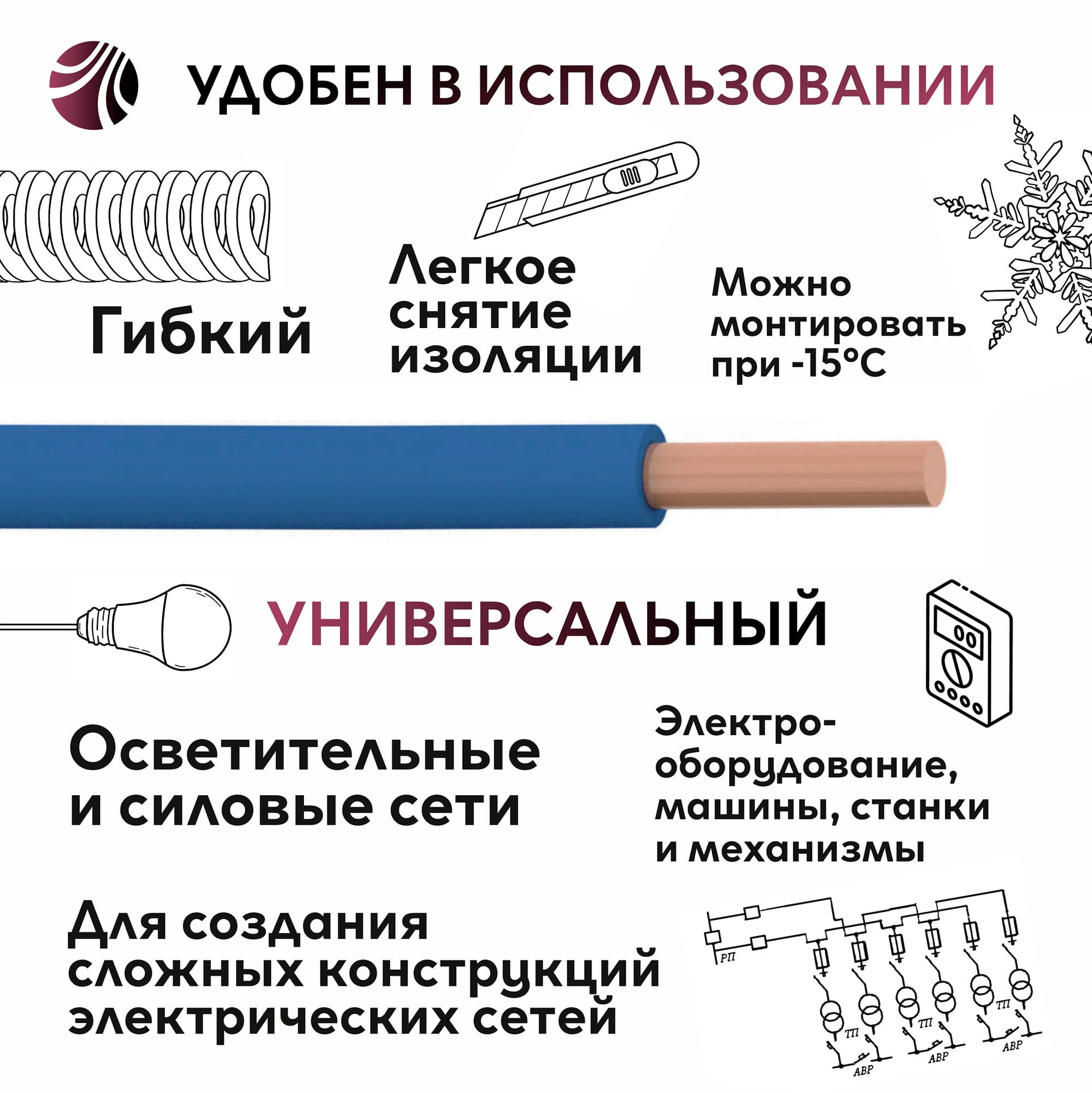 Провод силовой ПУВ 1х2.5голубой ТРТС