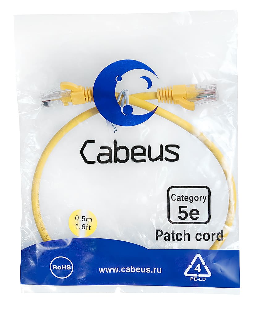 Патч-корд U/UTP, категория 5е, 2xRJ45/8p8c, неэкранированный, желтый, LSZH, 0.5м
