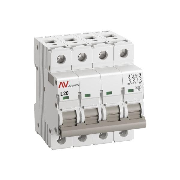 Выключатель автоматический AV-6 4P 20A (L) 6kA AVERES