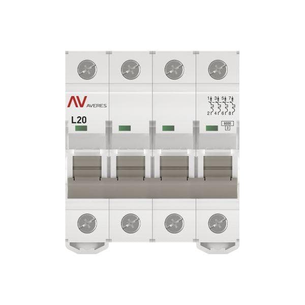 Выключатель автоматический AV-6 4P 20A (L) 6kA AVERES