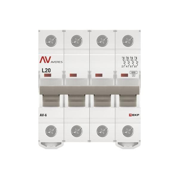 Выключатель автоматический AV-6 4P 20A (L) 6kA AVERES