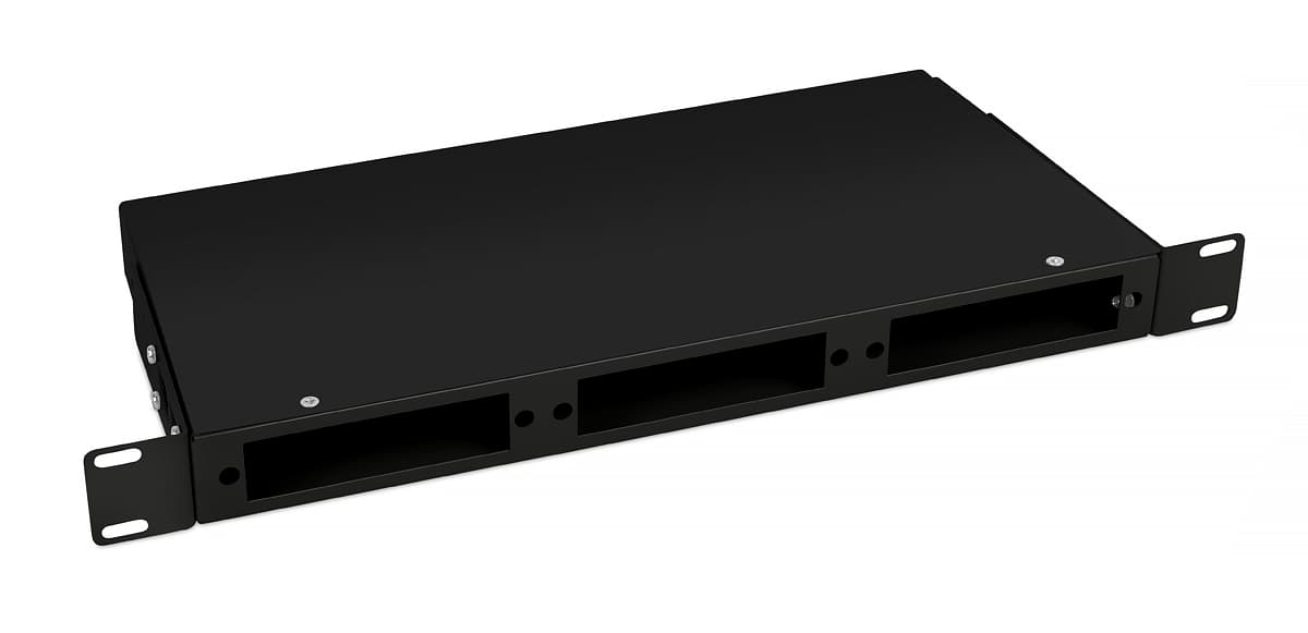 Кросс бокс оптический 19'' 1U на 3 адаптерные панели. цвет черный