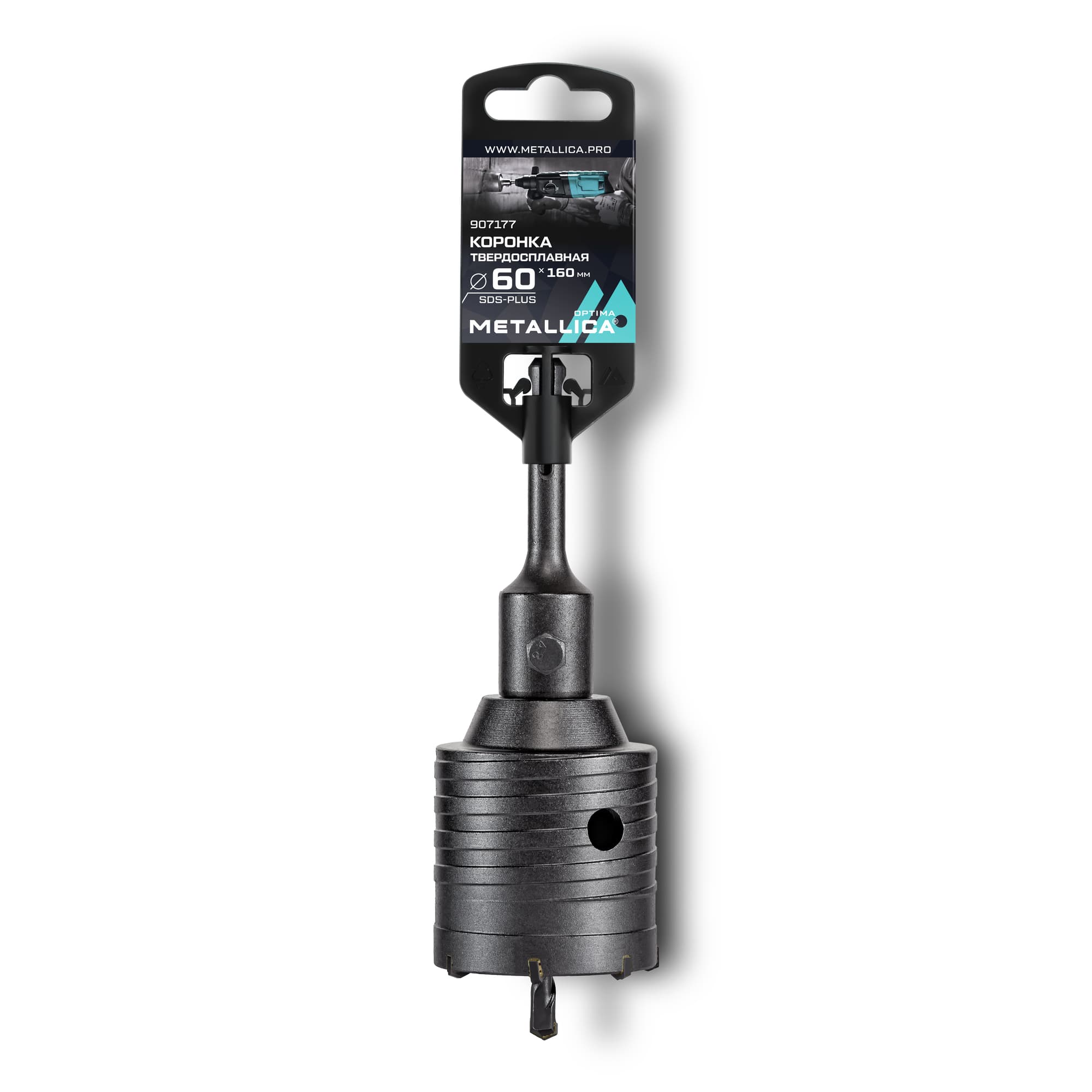 Коронка тв. спл. SDS-plus 60x160/100 мм, h=50мм, М22,0х2,0 мм, с адаптером