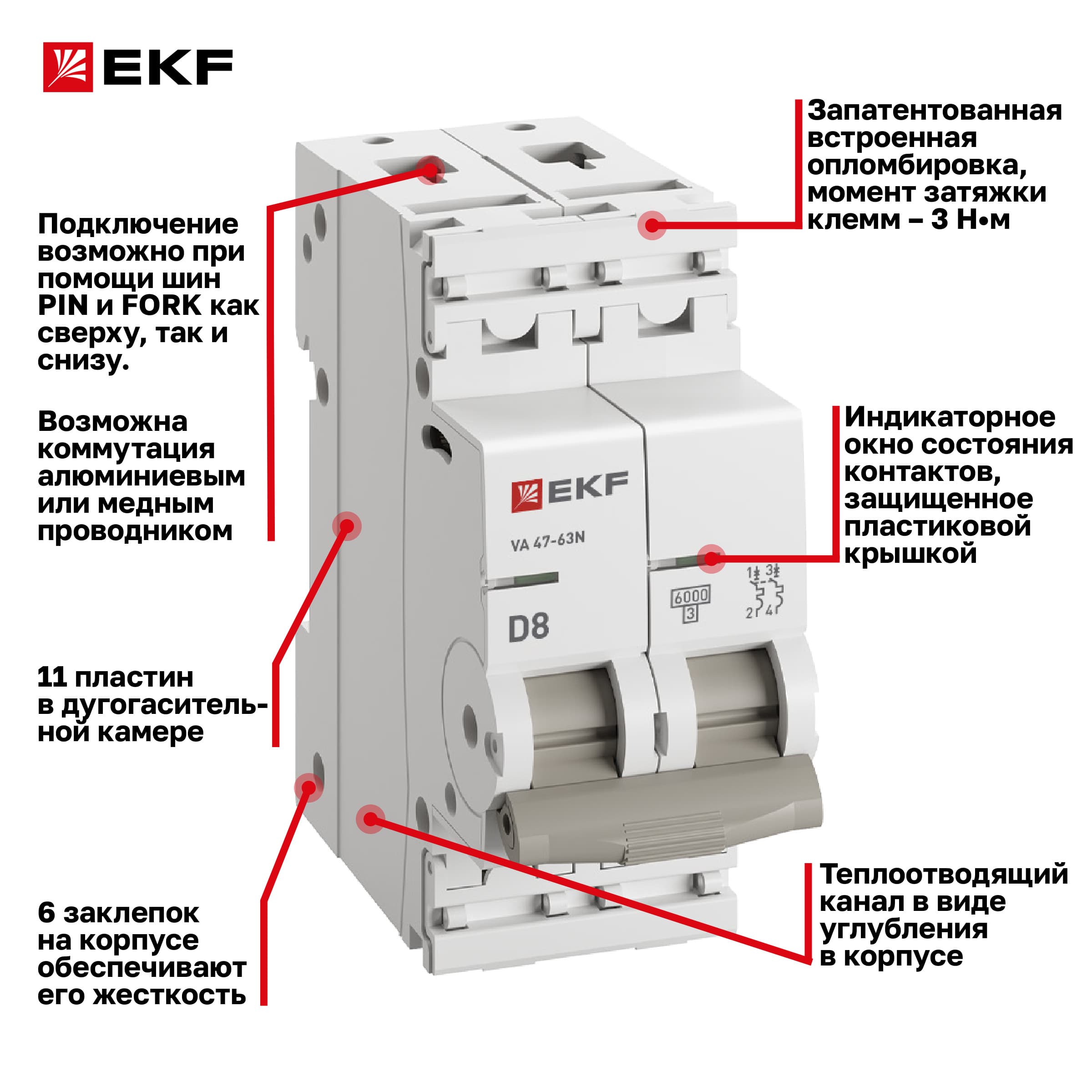 Выключатель автоматический ВА 47-63N 2P 8А (D) 6кА PROXIMA