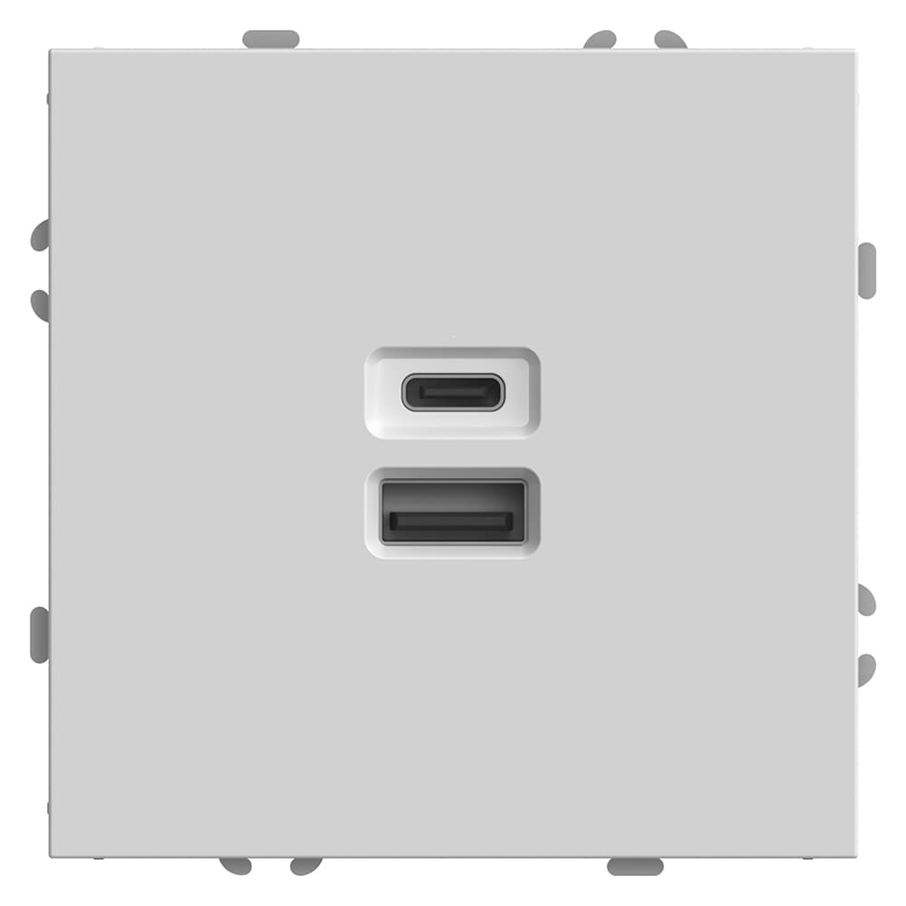 Розетка 2-местная USB + Type C (механизм), 250В, 20W, серия Эмили, белый фарфор, soft touch