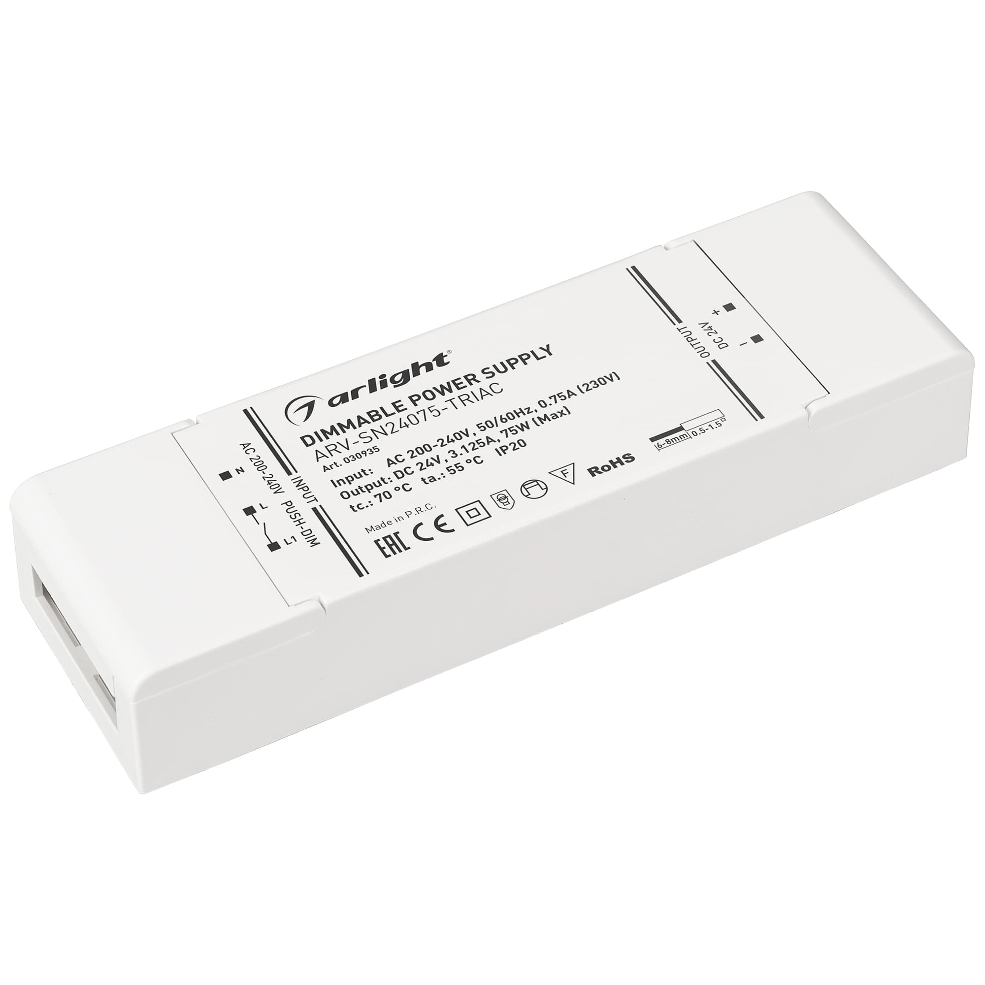 Блок питания ARV-SN24075-TRIAC (24V, 3.125A, 75W) (ARL, IP20 Пластик, 3 года)