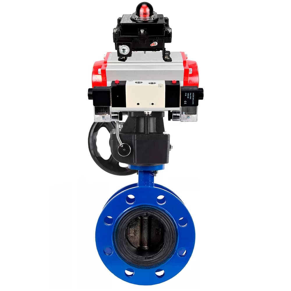 Затвор дисковый поворотный GGG40-304-EPDM-2W-F-H Ду65 Ру16 чугун GGG40, диск нержавеющая сталь 304, EPDM, с пневмоприводом DA-105, пневмораспределителем PND1-S2EM-52-2-T08-220VAC, БКВ LSB-410-02ExM12-250 и ручным дублером HDM-3