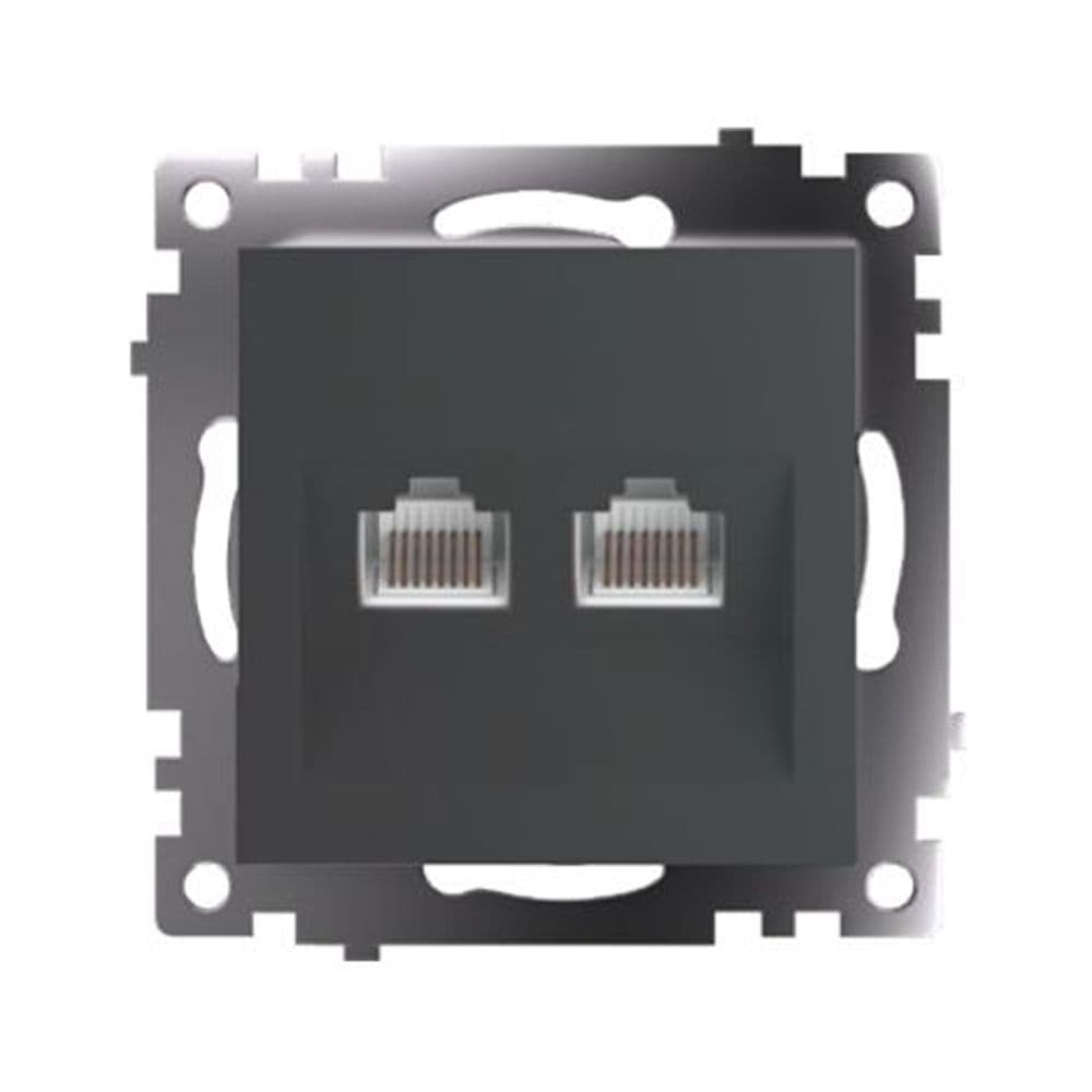 Розетка компьютерная 2-местная RJ-45 (механизм) серия Катрин графит STEKKER