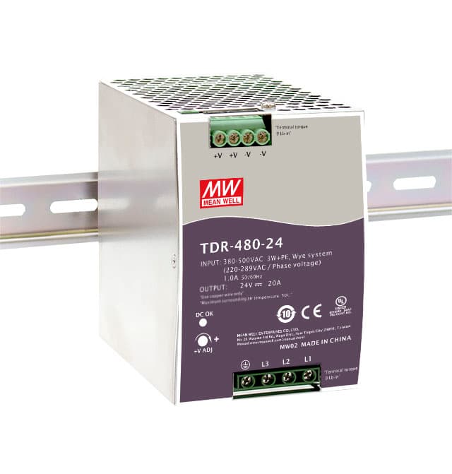 Блок питания AC-DC, 480Вт, ККМ, 3-х фазный, вход 340-550В AC, 47-63,480-780В DC, выход 48В,10A, рег. вых 48-55В, в кожухе на DIN-рейку