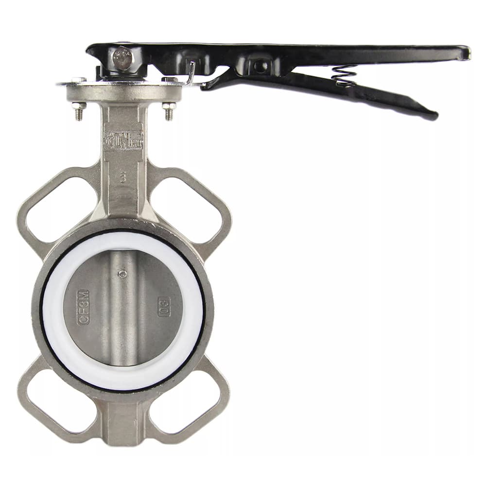 Затвор дисковый поворотный 316L-316L-PTFE Ду50 Ру16 корпус и диск нержавеющая сталь 316L, уплотнение PTFE, с рукояткой, квадрат 9х9, F05