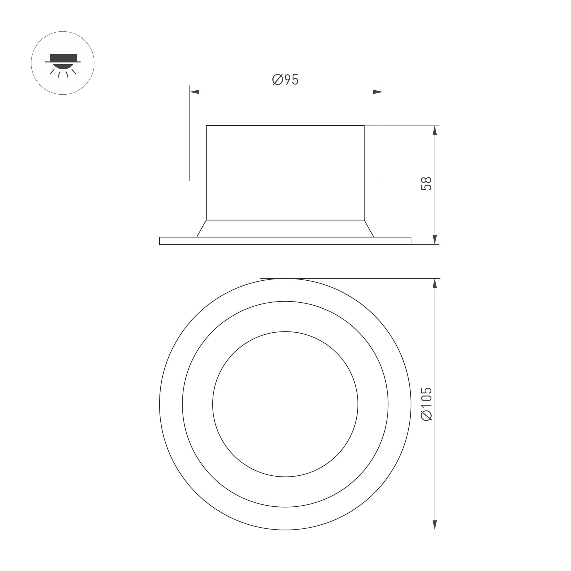 Светильник MS-DROP-BUILT-R105-14W Day4000 (WH, 85 deg, 230V)