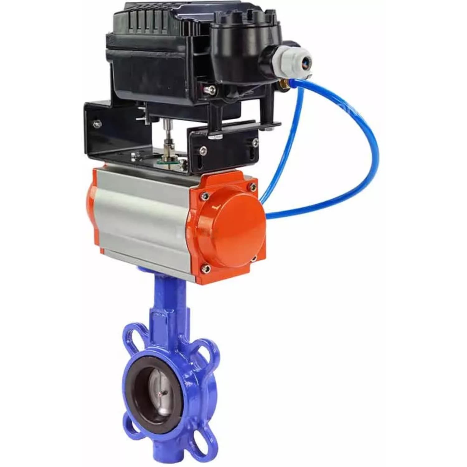 Затвор дисковый поворотный GGG50-316L-NBR Ду50 Ру16, корпус чугун GGG50, диск нержавеющая сталь 316L, уплотнение NBR, пневмопривод DA-065 двойного действия и с электропневматическим поворотным позиционером EPRP1-NU-0-08 без обратной связи