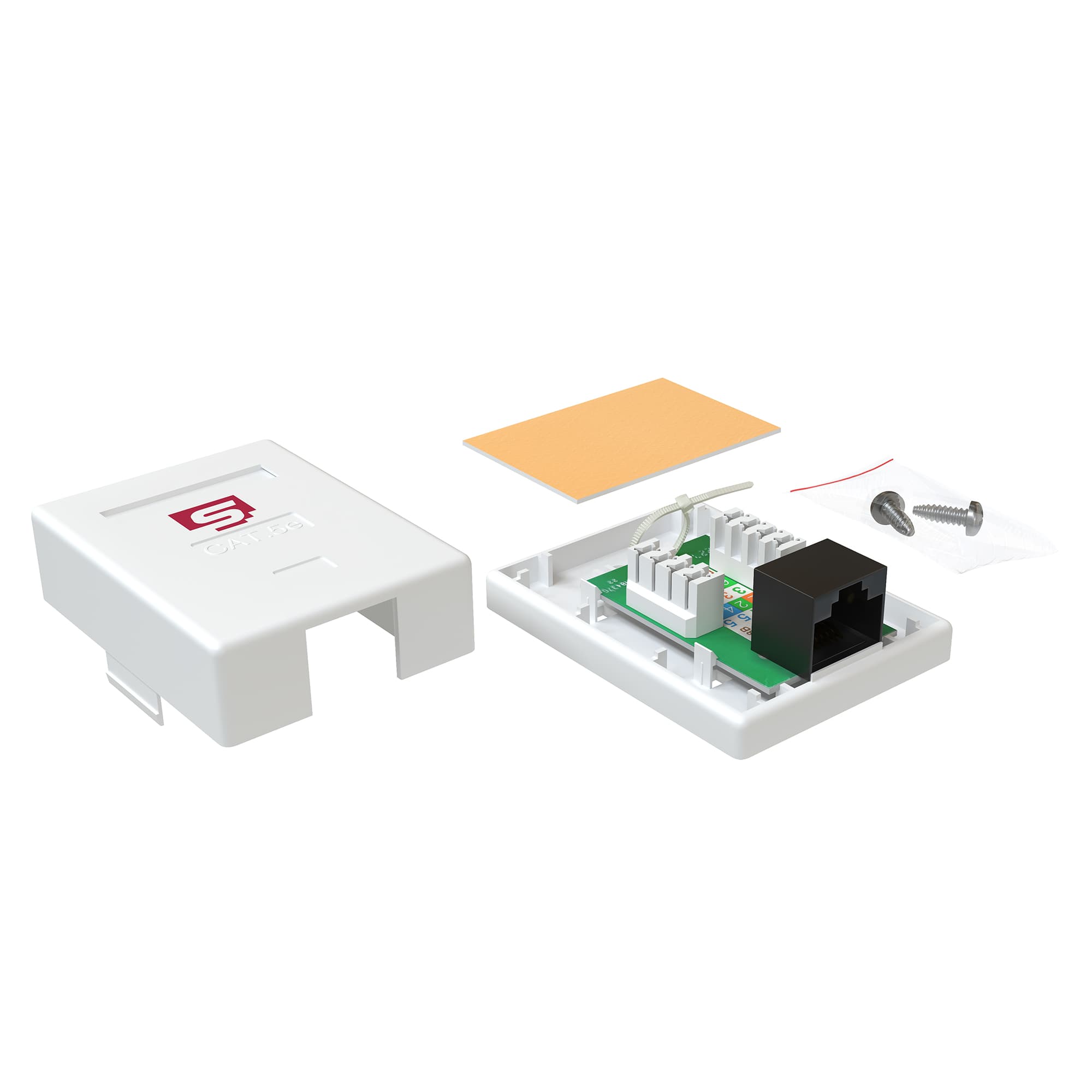 Розетка компьютерная RJ-45, категория 5e, неэкранированная, одинарная, внешняя, Dual IDC, цвет белый