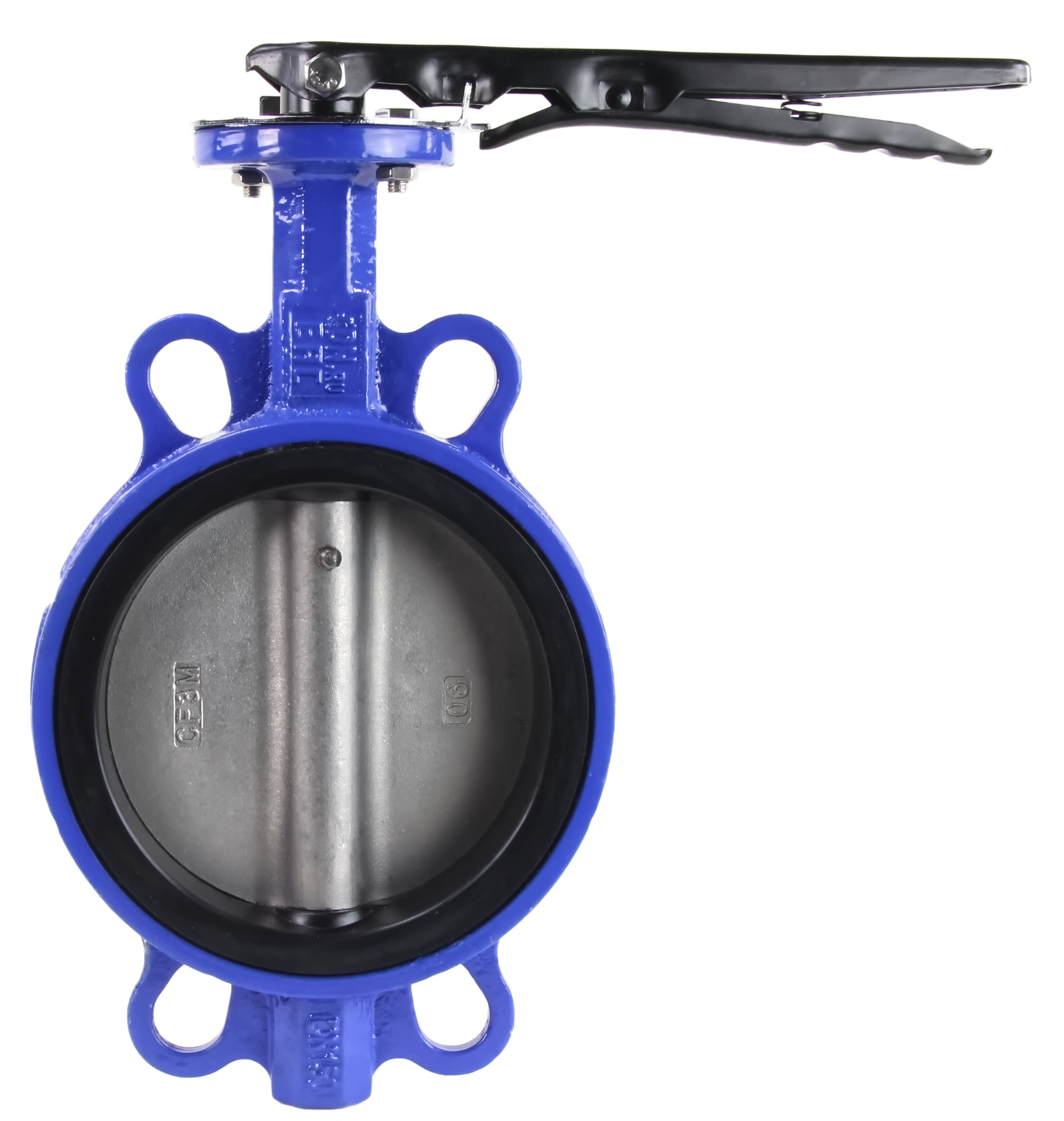 Затвор дисковый поворотный WCB-316L-EPDM Ду150 Ру16 корпус углеродистая сталь WCB, диск нержавеющая сталь 316L, уплотнение EPDM, с рукояткой, квадрат 14х14, F07