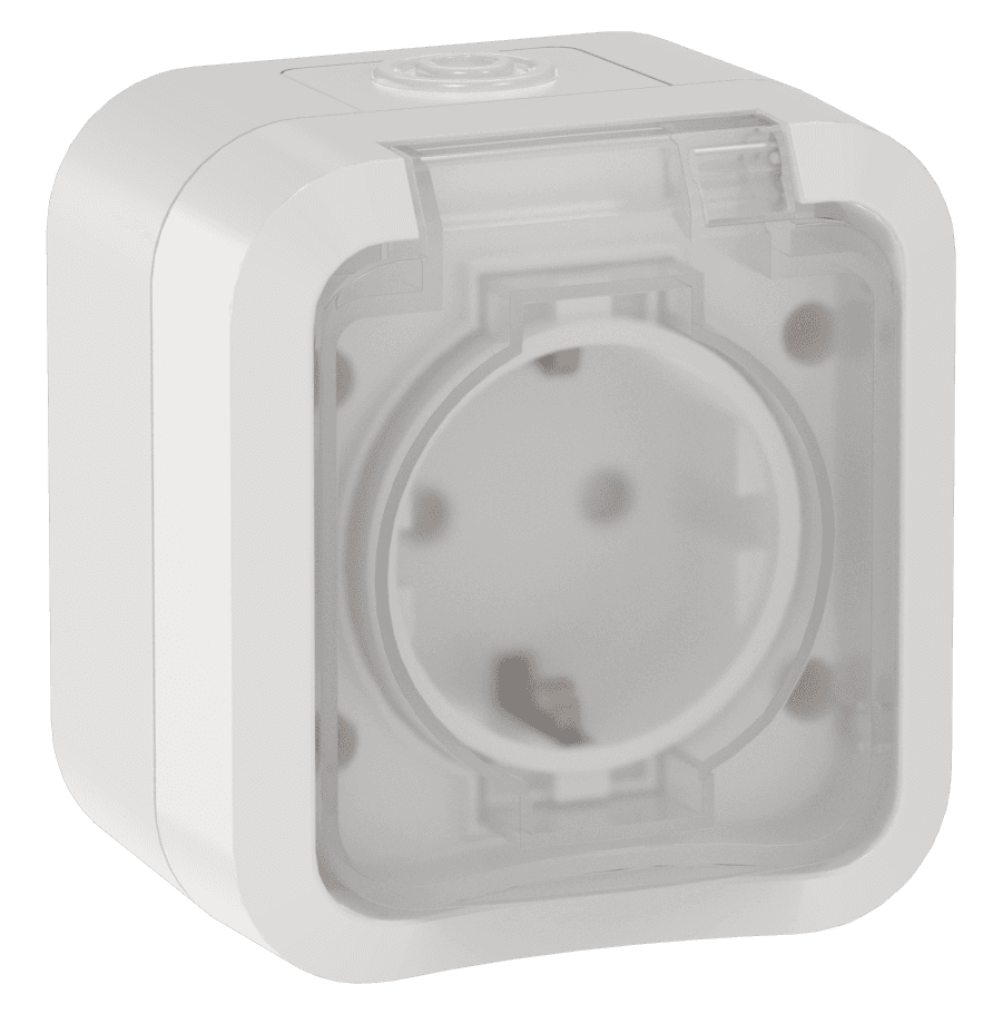 TORS Розетка 1-местная заземляющим контактом и крышкой 16А IP55 TS320 белый IEK