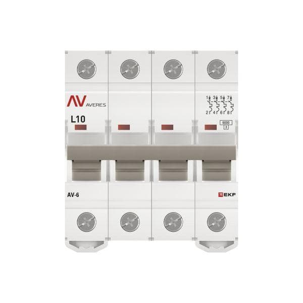 Выключатель автоматический AV-6 4P 10A (L) 6kA AVERES