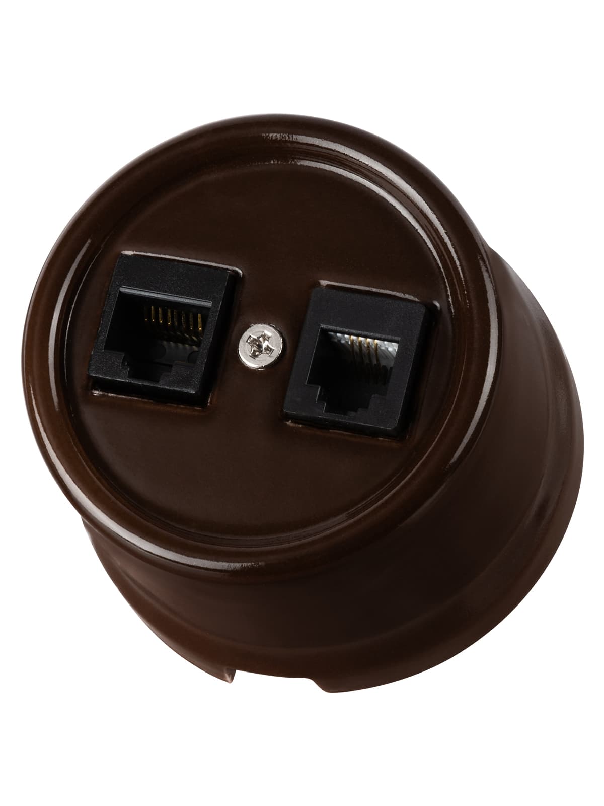 Розетка телефонная RJ11 + компьютерная RJ45 коричневая Болонь TDM