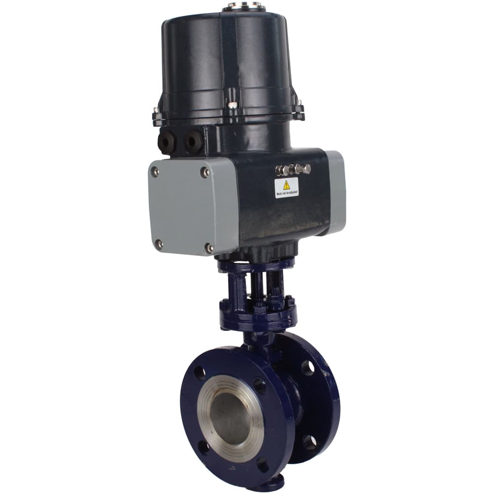 Затвор дисковый поворотный с тройным эксцентриситетом WCB-304-M-F-ISO Ду50 Ру25 фланцевый, корпус углеродистая сталь WCB, диск нержавеющая сталь 304, уплотнение METAL, с электроприводом (сервоприводом) ЭПВП-007 220В с пружинным возвратом