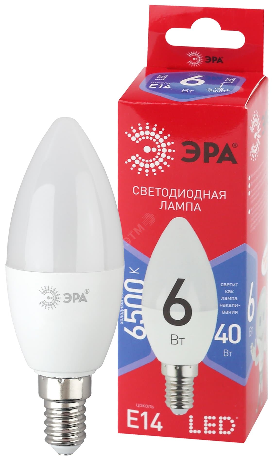 Лампа светодиодная LED 6 Вт 480Лм 6500К свеча холодный E14 220-240В LED B35-6W-865-E14 Red Line