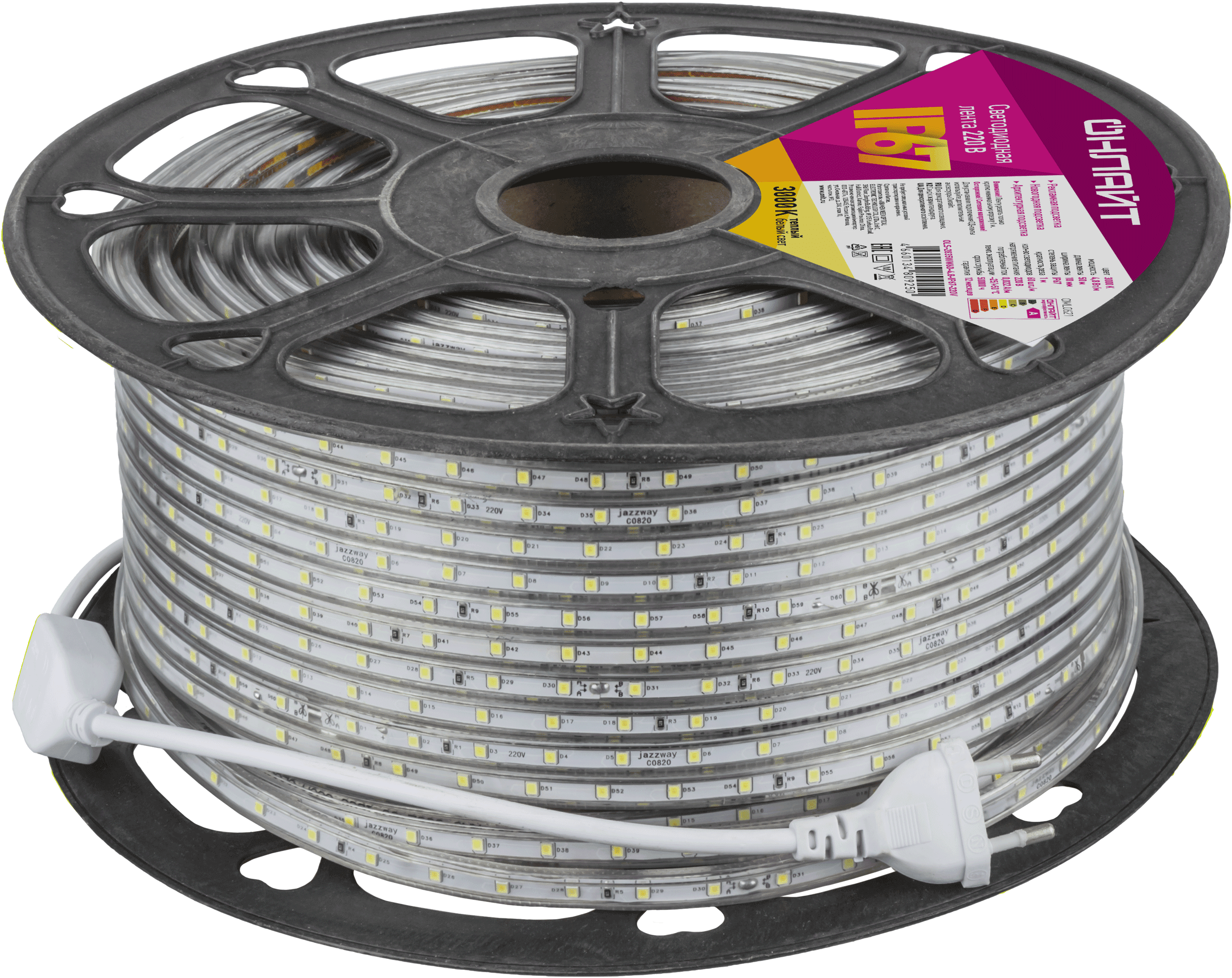 Лента светодиодная 4.8Вт/м 220В 3000К IP67 60LED/м OLS-2835 50м