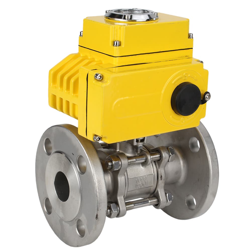 Кран шаровой КШФПТ-ISO.304.180 Ду50 Ру40 полнопроходной трехсоставной, нержавеющая сталь SS304, фланцевый, уплотнение PTFE, электропривод 005 220В