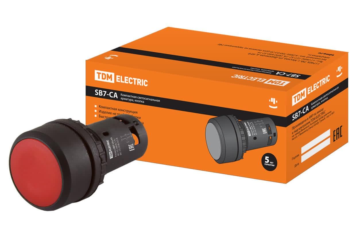 Кнопка с фиксацией SB7-CAL45 d22мм 1з+1р красная