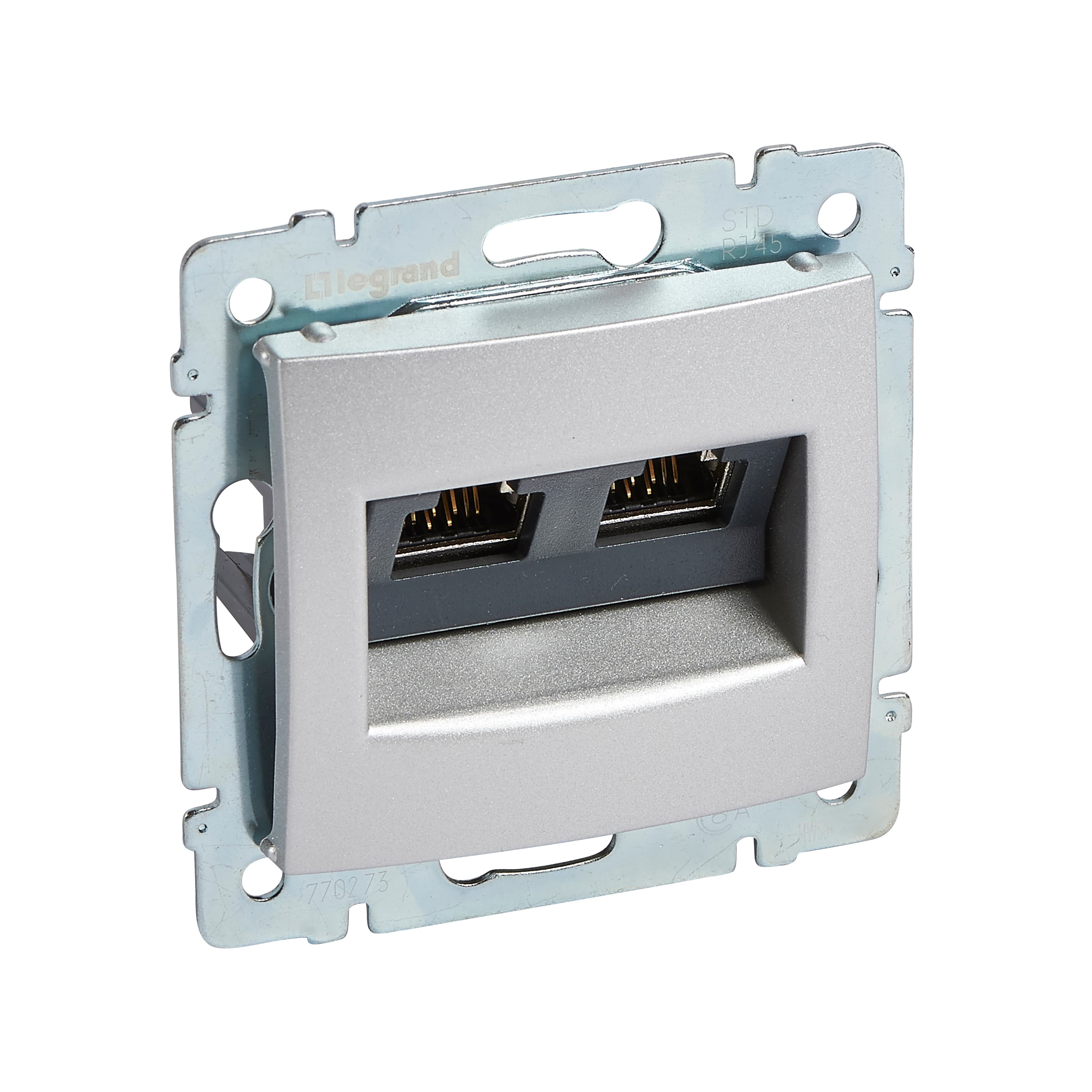 VALENA Розетка компьютерная RJ45 2 выхода STP 10 GIGA алюминий