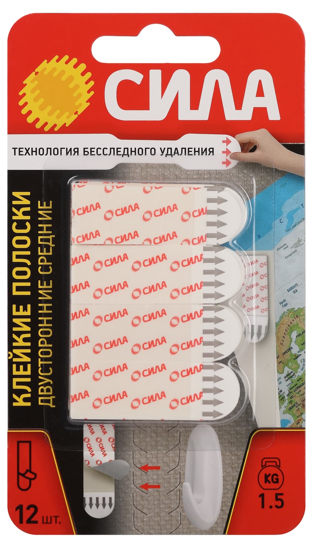Полоски клейкие 12 шт, до 1,5 кг белые SDSS-M-W12 СИЛА