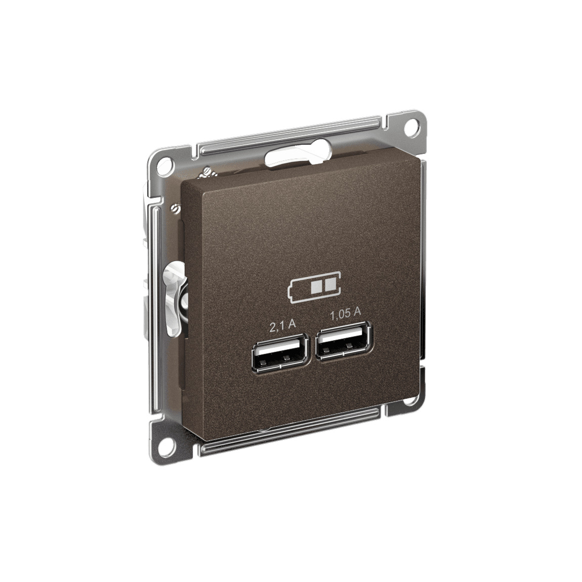 Розетка ATLASDESIGN USB 5В 1 порт x 2,1 А 2 порта х 1,05 А механизм мокко