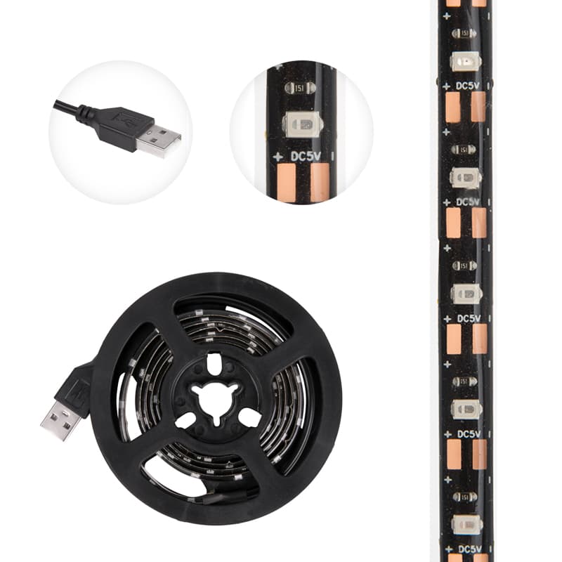 Лента LED с USB коннектором 5 В, 8 мм, IP65, SMD 2835, 60 LED/m, цвет свечения зеленый