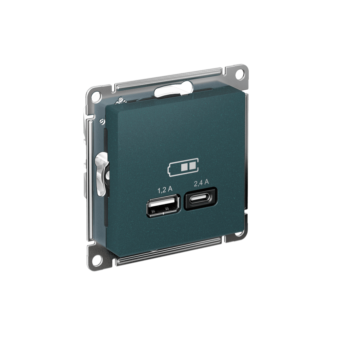 РОЗЕТКА USB ATLASDESIGN A+С, 5В/2,4 А, 2х5В/1,2 А, механизм, ИЗУМРУД
