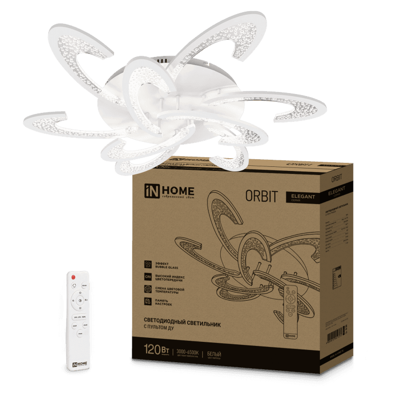 Светильник светодиодный ELEGANT ORBIT 120Вт 230В 3000-6500K 8400Лм 925х810х120мм c пультом ДУ белый IN HOME