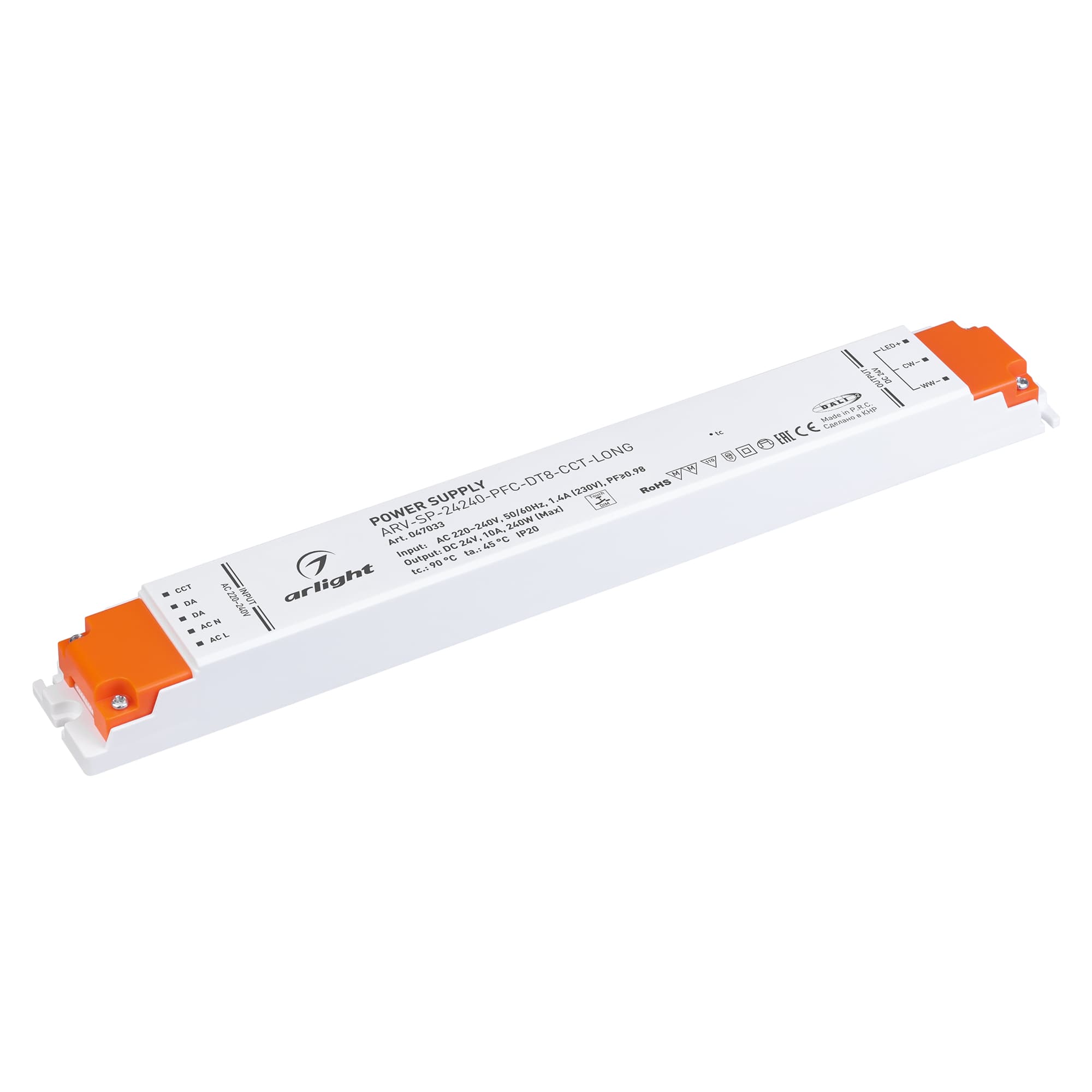 Блок питания ARV-SP-24240-PFC-DT8-CCT-LONG (24V, 10A, 240W) (IP20 Пластик, 5 лет)