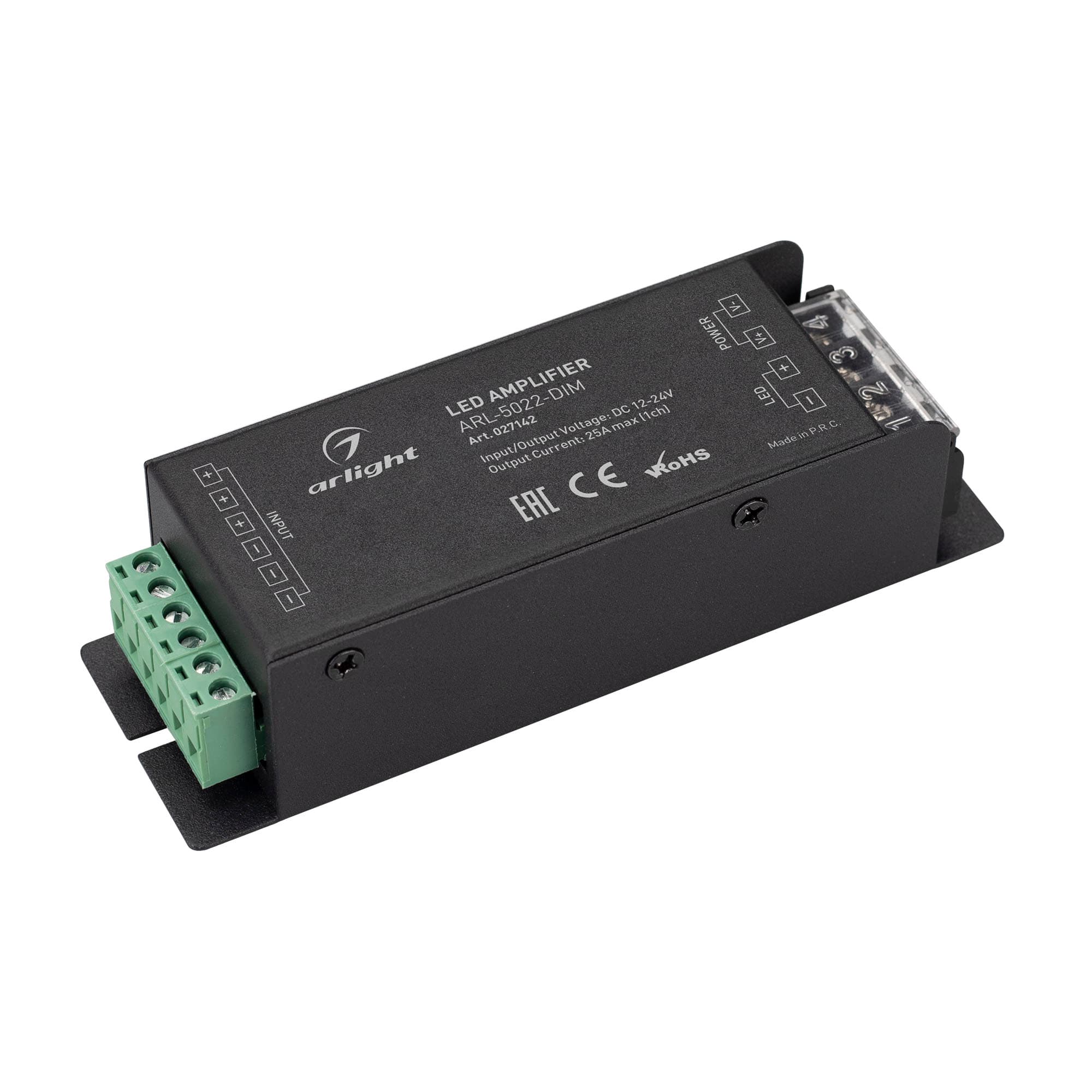 Усилитель ARL-5022-DIM 12-24V, 1x25A, 300-600W ARL, IP20 металл, 2 года