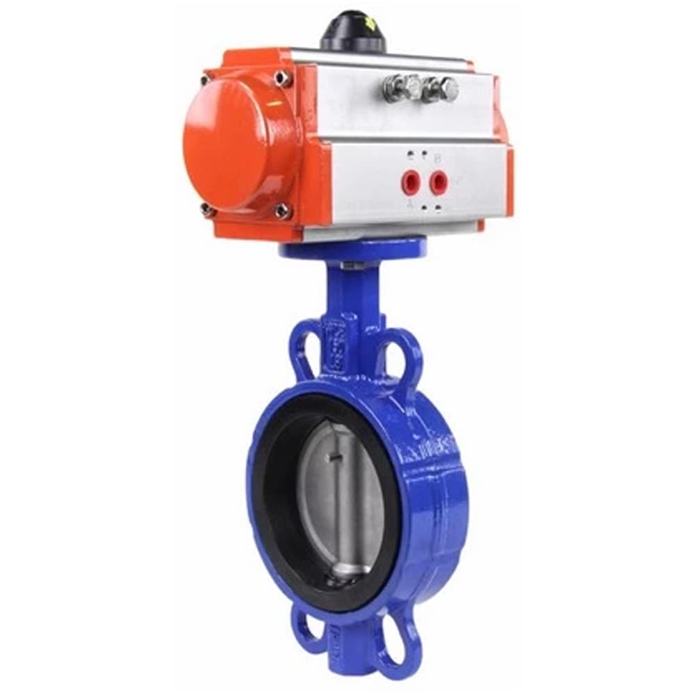 Затвор дисковый поворотный GGG50-316L-EPDM Ду65 Ру16, корпус чугун GGG50, диск нержавеющая сталь 316L, уплотнение – EPDM, с пневмоприводом DA-065 двойного действия