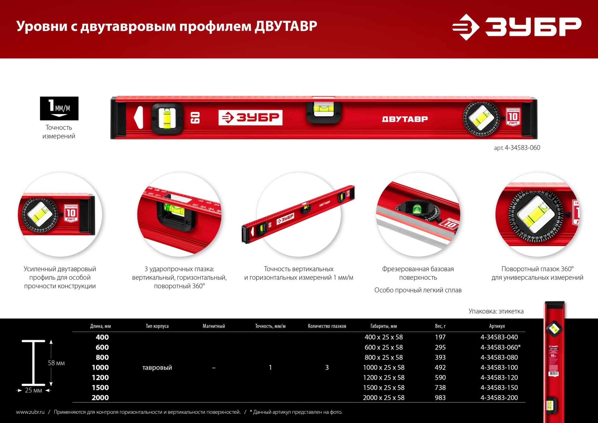 Уровень с двутавровым профилем Двутавр 800 мм