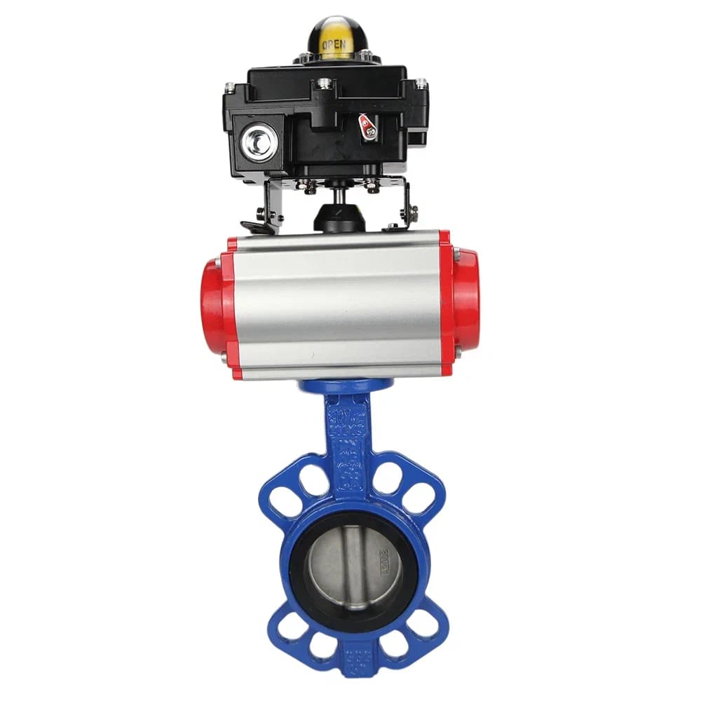 Затвор дисковый поворотный GGG50-316L-EPDM Ду125 Ру16, корпус чугун GGG50, диск нержавеющая сталь 316L, уплотнение EPDM, с пневмоприводом SA-130 двойного действия, с БКВ LSB-210-02NM12-220/24